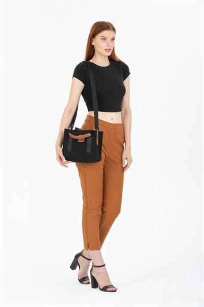 Woys Kadın Siyah Kanvas Çapraz Askılı Mini The Tote Bag El Omuz Çanta