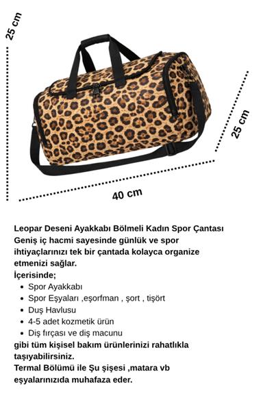 Leopar Desen Kadın Spor Çantası Çok Bölmeli Geniş Hacimli Gym Fitness Seyahat El & Omuz Çantası