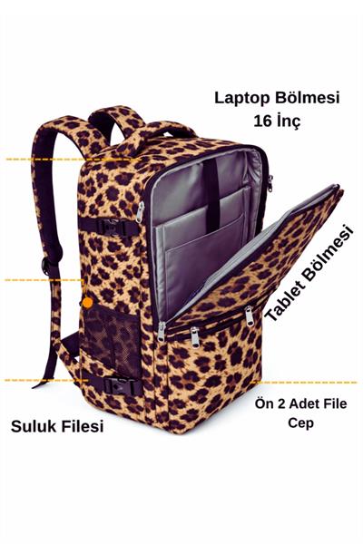 Leopar Desenli Seyahat Sırt Çantası, Laptop Çantası Hafif El Çantası Bay Küçük Bavul Valiz Çanta