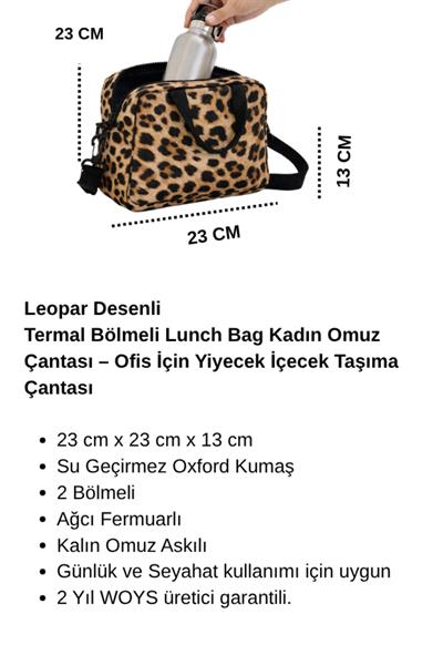 Leopar Desenli Termal Çanta - Yemek Taşıma Beslenme Çantası - Isı Yalıtımlı Su Geçirmez Kumaş