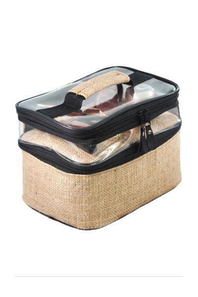 Makyaj Çantası Jüt 2 Şeffaf Bölmeli - 2 Bölmeli