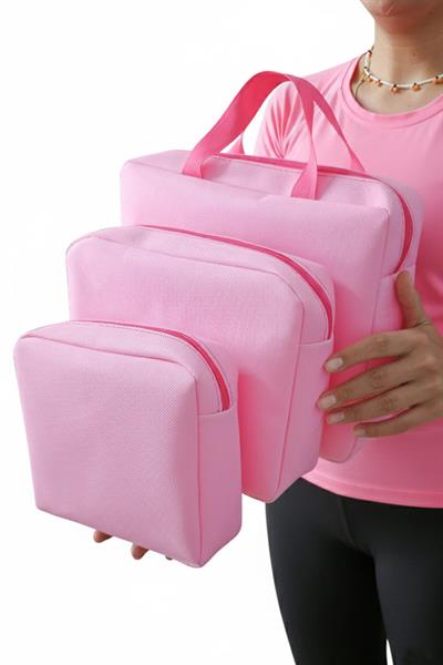 Pembe Renk 3 lü Makyaj Çantası, Seyahat Makyaj Çantası, Kozmetik ve Kıyafetleri Taşımak İçin Uygun