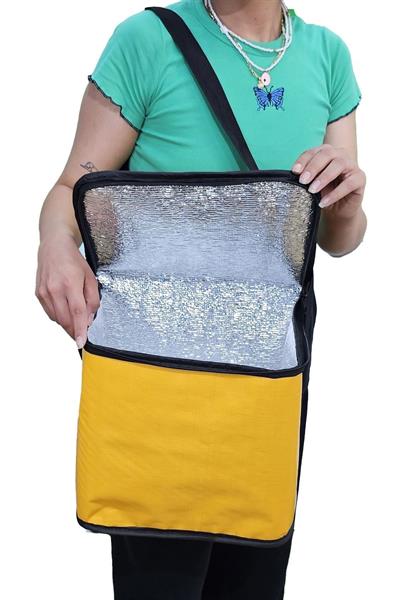 Sarı Renk Soğutucu Termal Çanta Kamp Piknik Çantası - 1 Adet Buz Aküsü Hediye