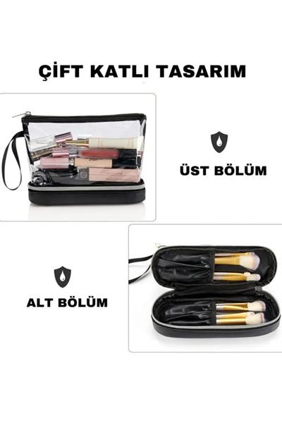 Şeffaf İki Bölmeli Makyaj Çantası
