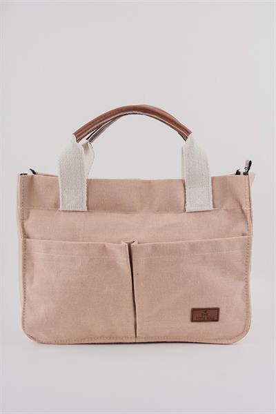 ÜÇ GÖZLÜ THE TOTE BAG DÜZ BEJ CANVAS KADIN OMUZ ÇANTA