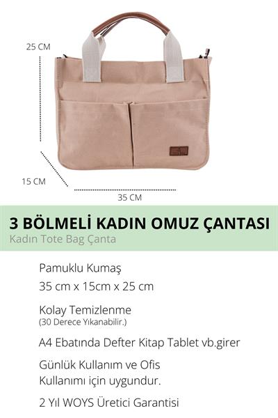 ÜÇ GÖZLÜ THE TOTE BAG DÜZ BEJ CANVAS KADIN OMUZ ÇANTA