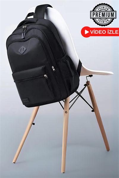 Woys 3 Bölmeli Unisex Siyah Renk Laptop Okul Kurs Kamp Seyehat Gezi Günlük Kullanım Sırt Çantası