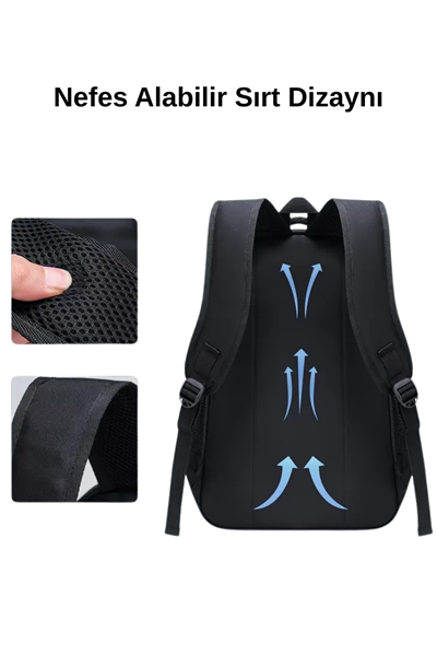 Woys 3 Bölmeli Unisex Siyah Renk Laptop Okul Kurs Kamp Seyehat Gezi Günlük Kullanım Sırt Çantası