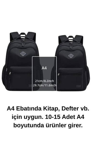 Woys 3 Bölmeli Unisex Siyah Renk Laptop Okul Kurs Kamp Seyehat Gezi Günlük Kullanım Sırt Çantası