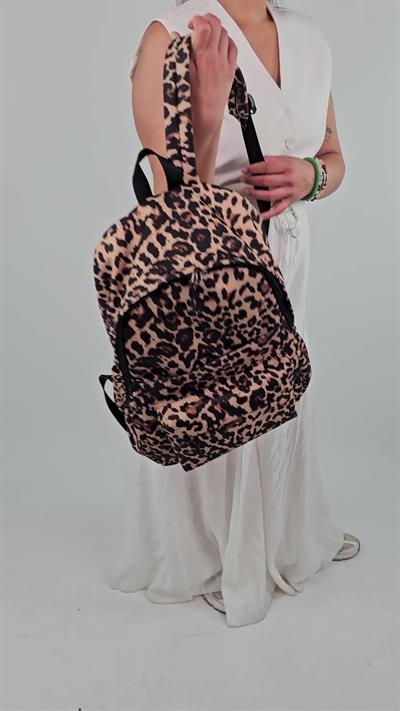 Woys 4 Bölmeli Geniş Ebatlı Leopar Desenli Kadın Sırt Çantası - Günlük Kullanım Kadın Sırt Çantası