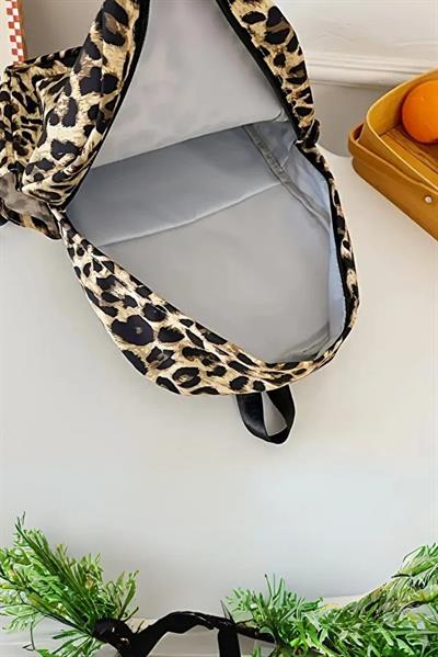 Woys 4 Bölmeli Geniş Ebatlı Leopar Desenli Kadın Sırt Çantası - Günlük Kullanım Kadın Sırt Çantası