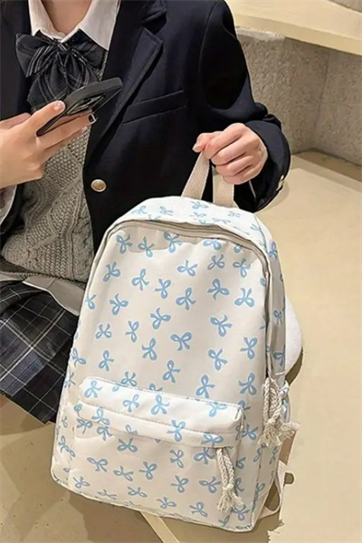 Woys Kore Tarzı Mavi Kurdele Desenli Sırt Çantası Spor Çantası Okul Çantası Günlük Kullanım Çanta