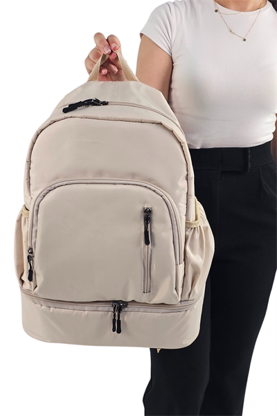 Woys Profesyonel Bej Rengi Spor Sırt Çantası - Ayakkabı Bölmeli , Laptop Bölmeli , Su Geçirmez Sırt Çantası