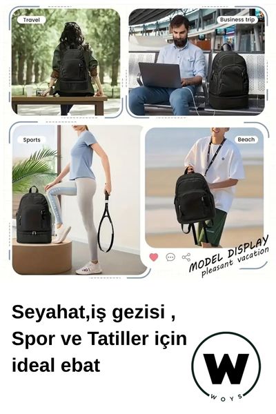 Woys Profesyonel Spor Sırt Çantası - Ayakkabı Bölmeli , Laptop Bölmeli , Su Geçirmez Sırt Çantası
