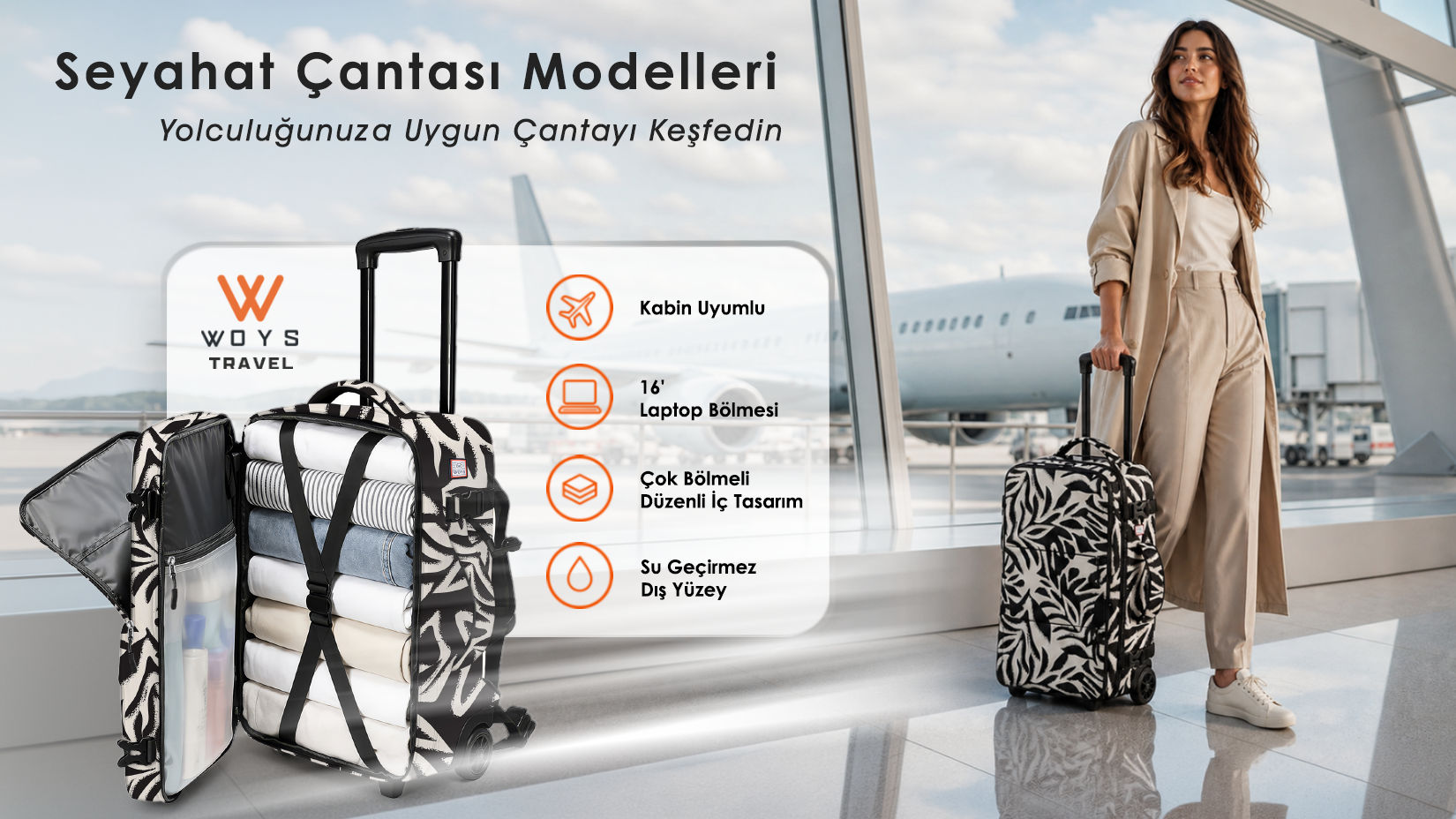 WOYS Travel çekçekli seyahat sırt çantası,çok bölmeli tasarım ve çıkarılabilir tekerlek sistemi