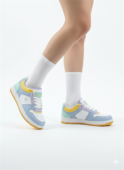 Unisex Beyaz Mavi Sarı Günlük Sneaker | Şık Ve Rahat Spor Ayakkabı Çift Ayakkabısı