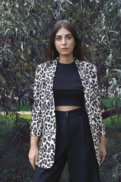 Büzgü Kol Leopar Desen Kadın Ceket