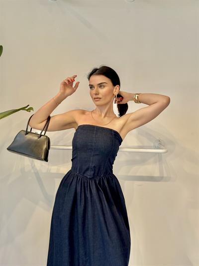 Straplez Denim Elbise