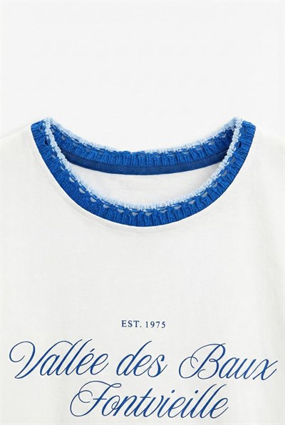 Yaka Biyeli Mavi Tshirt