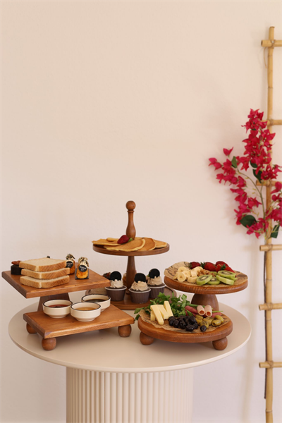 5li 2 Katlı Kek Standı, 25 Cm Pastalık, 25 Cm Risus, 17x25 Risus,25x25 Piramit Ahşap Çeyiz Seti