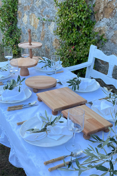5Li Kayın Masif 2Katlı Kek Standı,25Cm Pastalık,25Cm Risus,17x25 Risus,25x25 Risus Ahşap Çeyiz Seti