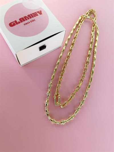 İç İçe Geçmeli Gold Taşlı Kolye Seti