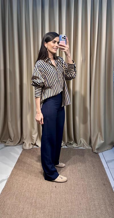 Atlas Kumaş Lacivert Pantolon