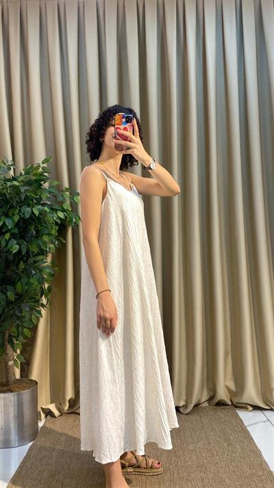 Astarlı Askılı Keten Elbise