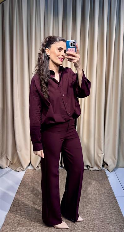 Atlas Kumaş Bordo Pantolon