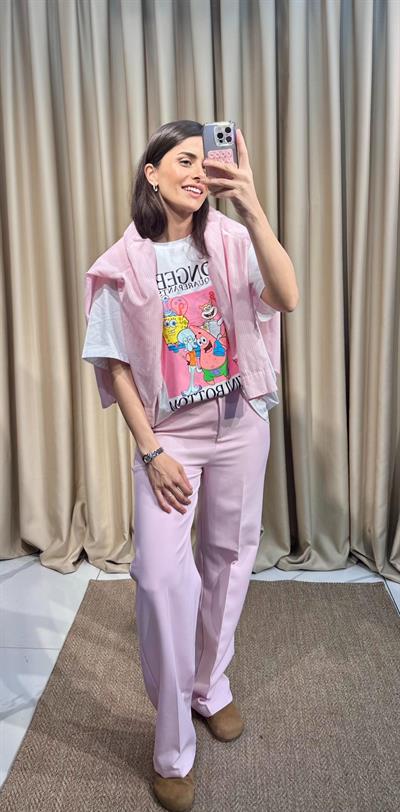 Atlas Kumaş Pembe Pantolon