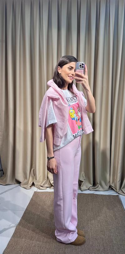 Atlas Kumaş Pembe Pantolon