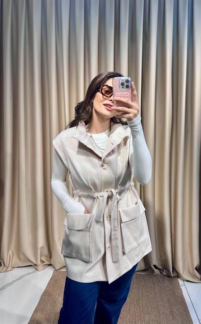 Bağlama Detay Krem Yelek