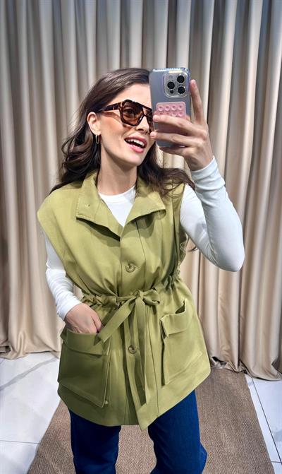 Bağlama Detay Yeşil Yelek