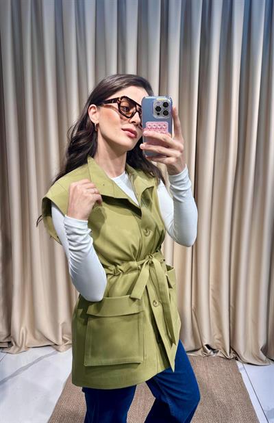 Bağlama Detay Yeşil Yelek