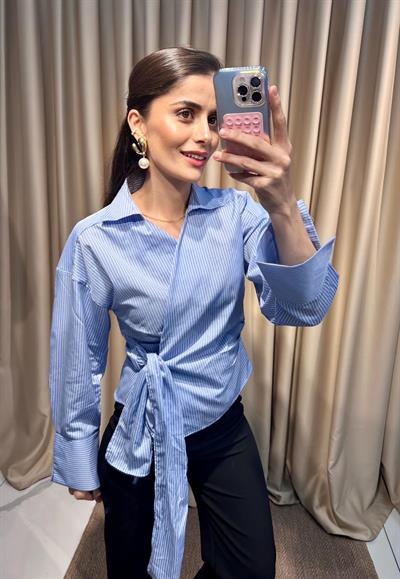 Bağlamalı Mavi Gömlek 