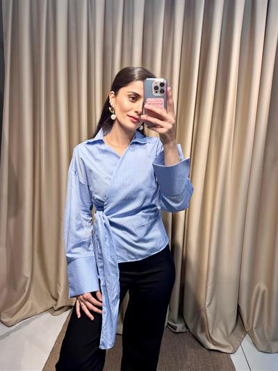 Bağlamalı Mavi Gömlek 