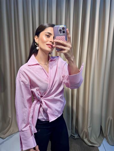 Bağlamalı Pembe Gömlek 