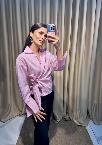 Bağlamalı Pembe Gömlek 