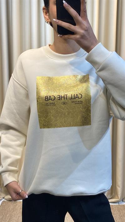 Baskı Detay Beyaz Sweatshirt