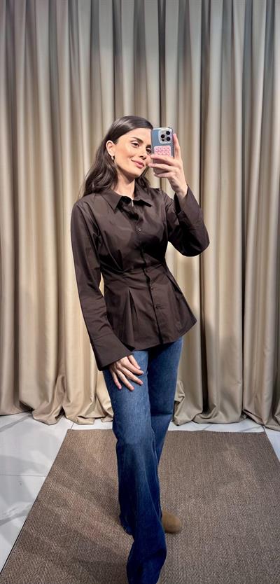 Belden Oturtmalı Acı Kahve Gömlek