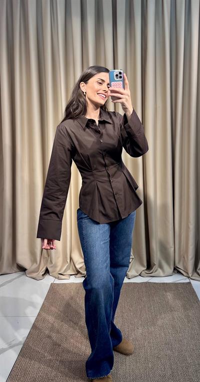 Belden Oturtmalı Acı Kahve Gömlek