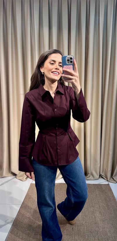 Belden Oturtmalı Bordo Gömlek
