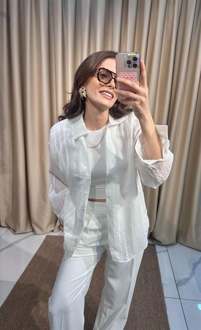 Beyaz Transparan Gömlek 