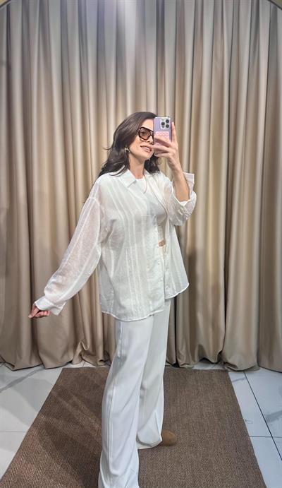 Beyaz Transparan Gömlek 