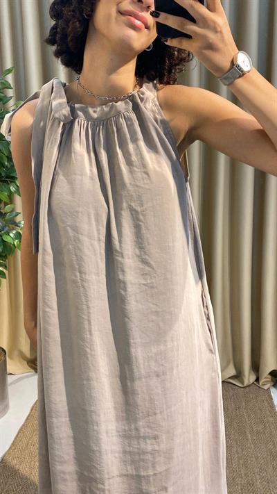 Boyundan Bağlamalı Tensel Vizon Elbise 