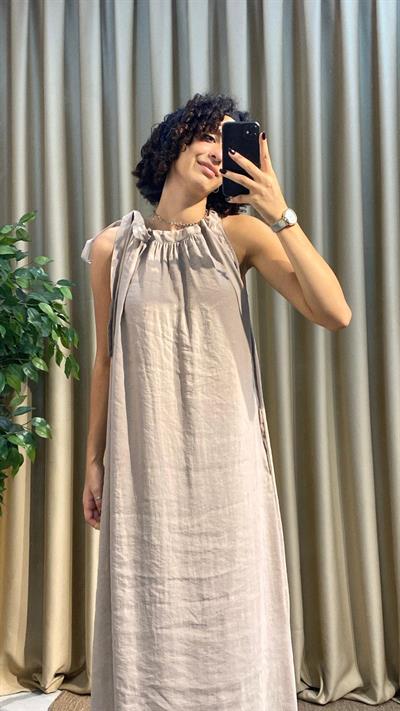 Boyundan Bağlamalı Tensel Vizon Elbise 