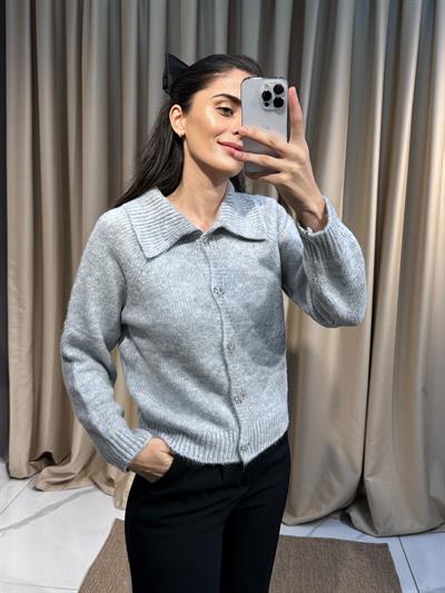 Matilda Taşlı Gri Yün Hırka 