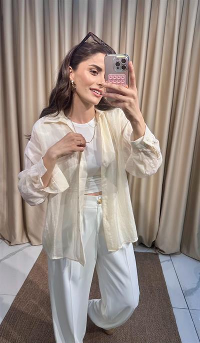 Ekru Transparan Gömlek 