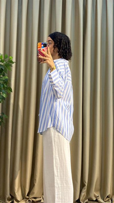 Çizgili Keten Gömlek