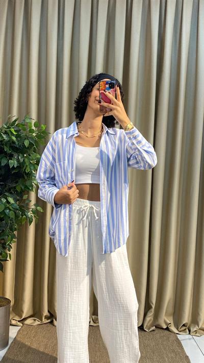 Çizgili Keten Gömlek